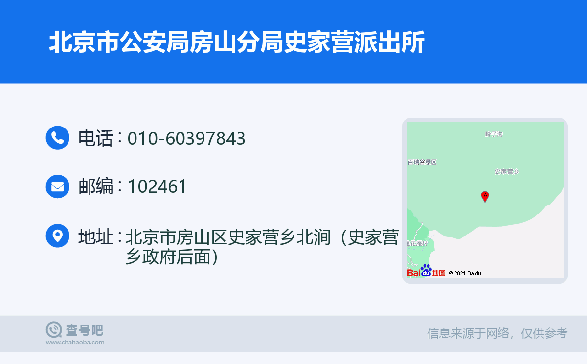 北京市公安局房山分局史家营派出所名片
